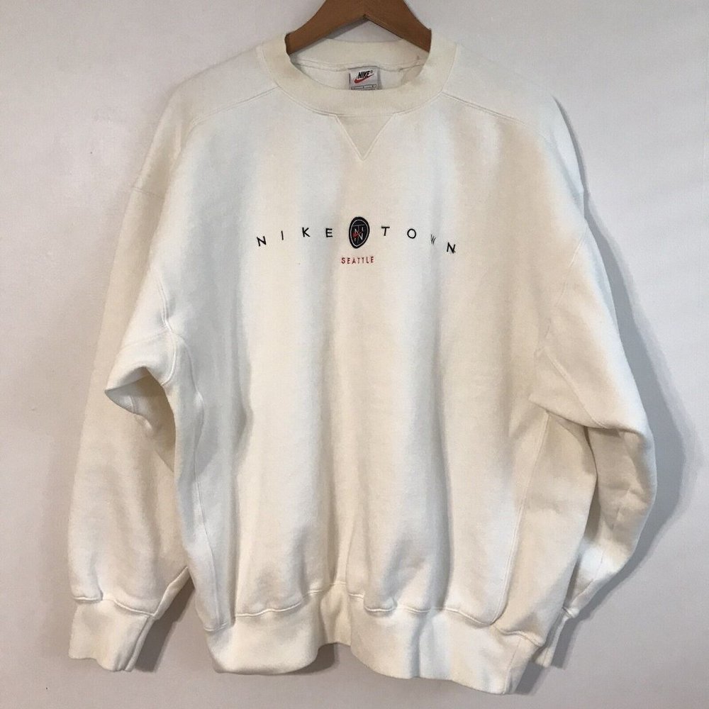 Vintage 90s Nike Town Seattle White Embroidered Swoosh Men's Large Sweatshirt